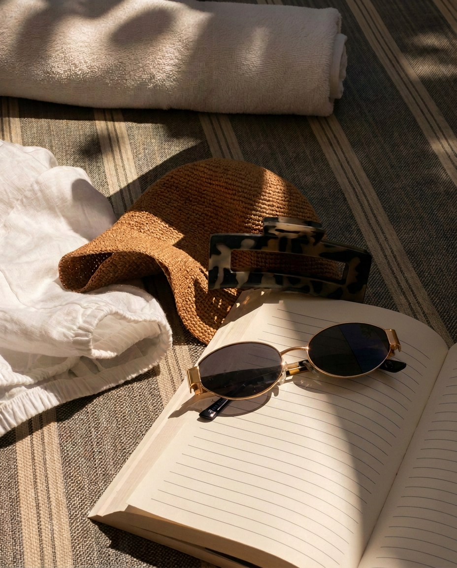 A travel journal in warm morning light